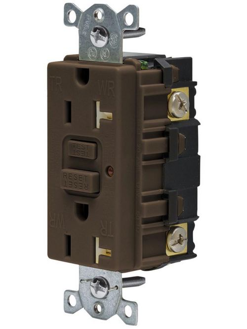 Product image for Hubbell Wiring Devices GFTR20 20 Amp 125 Volt 2-Pole 3-Wire NEMA 5-20R Brown Duplex GFCI Receptacle with LED Indicator