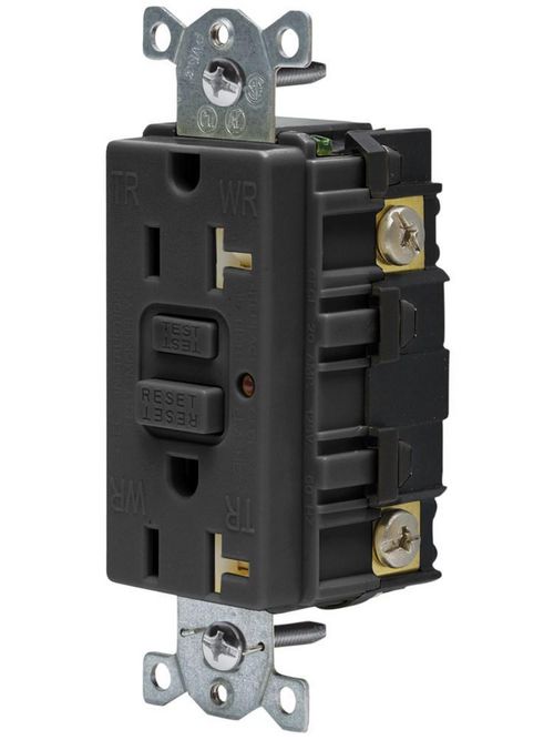 Product image for HUBBELL GFTR20BK 20A 125V BLACK TAMPER & WEATHER RESISTANT GFCI DUPLEX RECEPTACLE NEMA5-20R