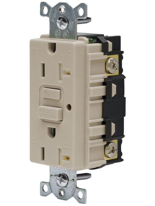 Product image for Hubbell GFTR20AL 20 Amp 125 Volt 2-Pole 3-Wire NEMA 5-20R Almond Duplex GFCI Receptacle with LED Indicator