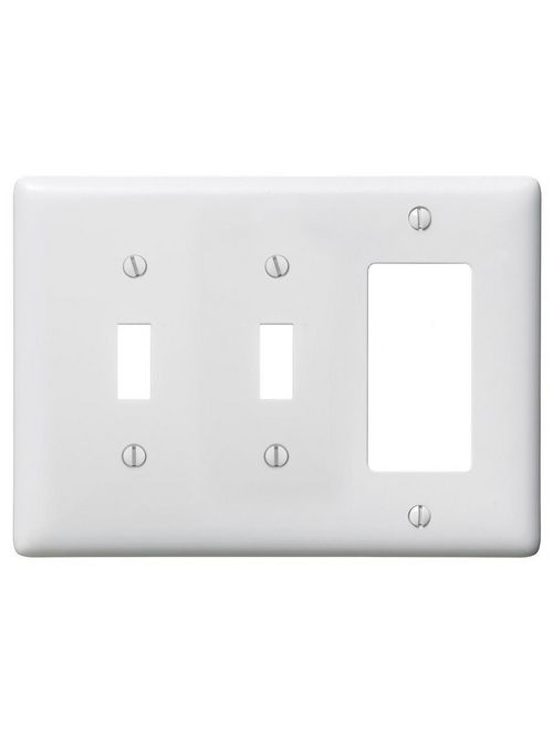 Hubbell Wiring Devices NPJ226W 3-Gang White Nylon Medium 2-Toggle 1-Decorator Switch Combination Wallplate Hubbell Wiring Devices NPJ226W 3-Gang White Nylon Medium 2-Toggle 1-Decorator Switch Combination Wallplate