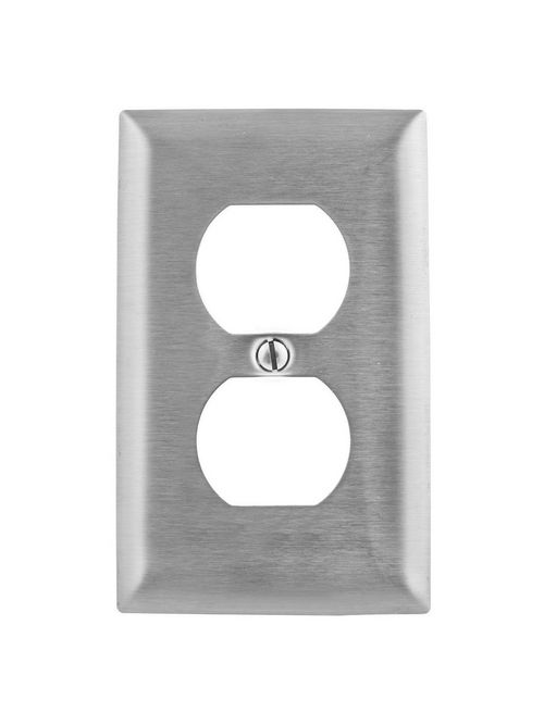 Hubbell Wiring Devices SSJ8 1-Gang Stainless Steel Jumbo 1-Duplex Receptacle Strap Mount Wallplate Hubbell Wiring Devices SSJ8 1-Gang Stainless Steel Jumbo 1-Duplex Receptacle Strap Mount Wallplate