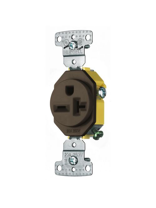 Hubbell Wiring Devices RR205 20 Amp 250 Volt 2-Pole 3-Wire NEMA 6-20R Brown Single Receptacle Hubbell Wiring Devices RR205 20 Amp 250 Volt 2-Pole 3-Wire NEMA 6-20R Brown Single Receptacle