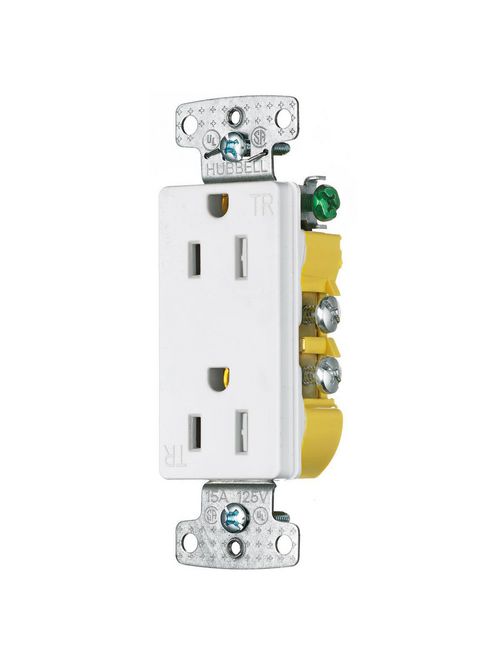 Hubbell Wiring Devices RRD15SWTR 15 Amp 125 Volt 2-Pole 3-Wire NEMA 5-15R White Decorator Duplex Receptacle Hubbell Wiring Devices RRD15SWTR 15 Amp 125 Volt 2-Pole 3-Wire NEMA 5-15R White Decorator Duplex Receptacle