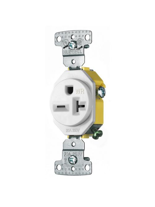 Hubbell Wiring Devices RR205WWR 20 Amp 250 Volt 2-Pole 3-Wire NEMA 6-20R White Single Receptacle Hubbell Wiring Devices RR205WWR 20 Amp 250 Volt 2-Pole 3-Wire NEMA 6-20R White Single Receptacle