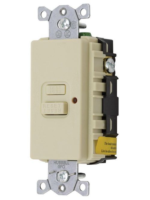 Product image for Hubbell GFBF20ILA 20 Amp 125 Volt 2-Pole 3-Wire NEMA 5-20R Ivory Faceless GFCI Receptacle with LED Indicator