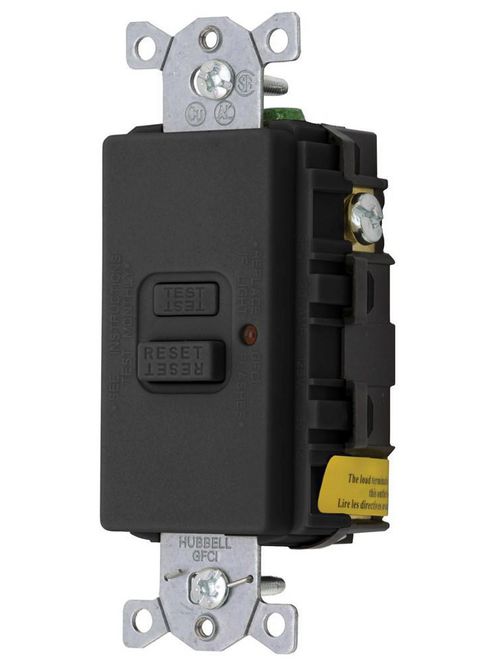 Product image for Hubbell Wiring Devices GFBF20BKLA 20 Amp 125 Volt 2-Pole 3-Wire NEMA 5-20R Black Faceless GFCI Receptacle with LED Indicator