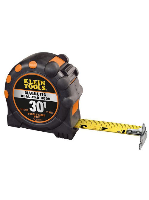 Product image for Klein 918-30RE 30ft 2-Sided Blade Power Return Rule Magnetic Dual End Hook, 1" Tape