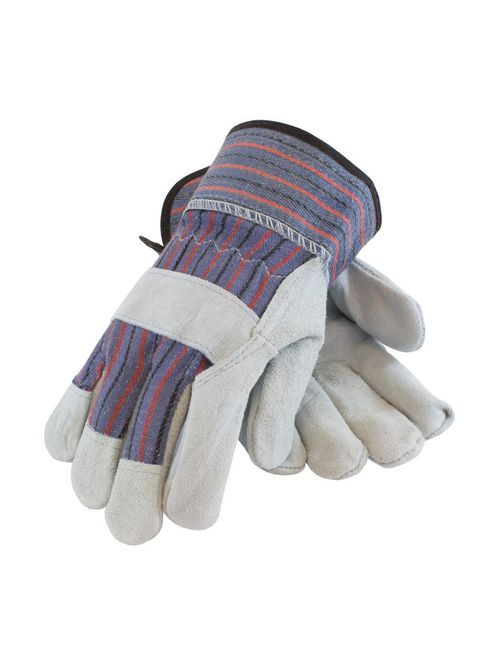 Product image for PIP 84-7532/XL Extra Large Blue/Black/Red Cowhide Split Leather Gunn Pattern Single Palm Safety Cuff Protective Gloves