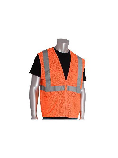 Product image for PIP 302-MVGZ4POR-L Orange Large ANSI Class 2 Four Pocket Value Mesh Vest