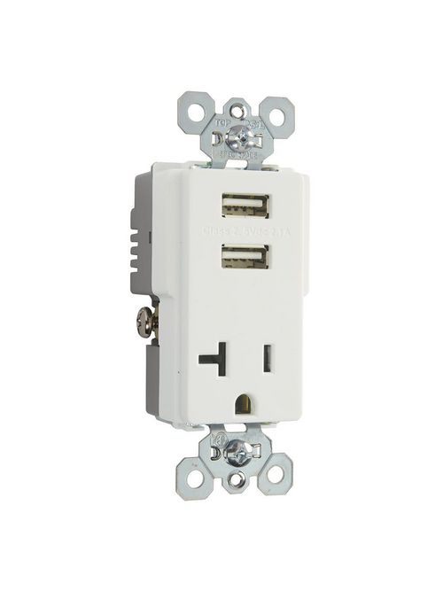 Pass & Seymour TR5361USB-W 20 Amp 125 VAC 2-Pole 3-Wire White Decorator USB Charger Receptacle Pass & Seymour TR5361USB-W 20 Amp 125 VAC 2-Pole 3-Wire White Decorator USB Charger Receptacle