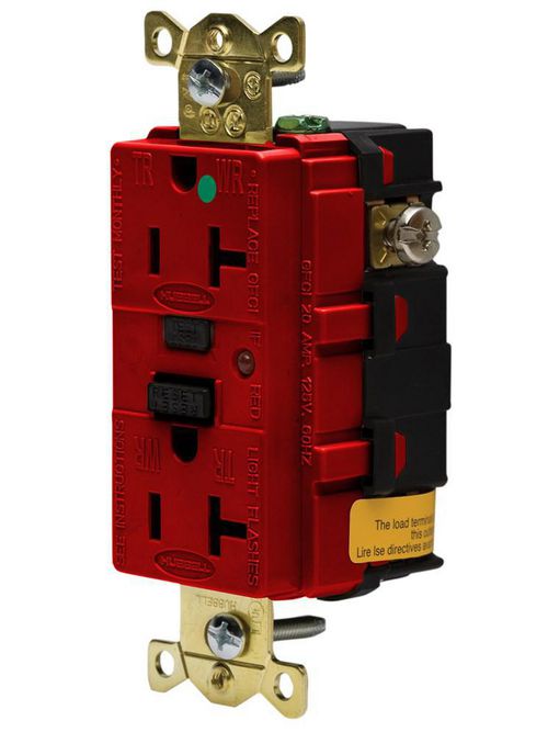 Product image for Hubbell GFR8300RTR Receptacle GFCI thermoplastic 2P3W 20A 5-20R red