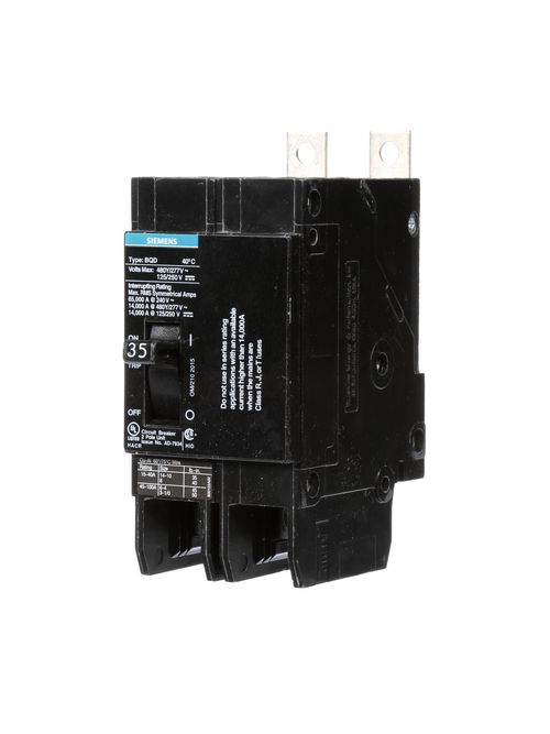 Siemens Industry BQD235 2-Pole 35 Amp 480 VAC 14 kA Molded Case Circuit Breaker Siemens Industry BQD235 2-Pole 35 Amp 480 VAC 14 kA Molded Case Circuit Breaker