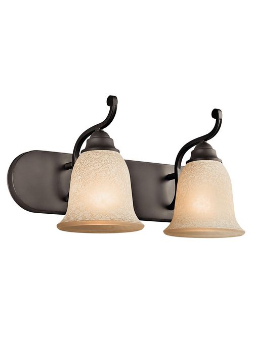 Product image for Kichler 45422OZ Camerena™ 18" 2 Light Vanity Light with White Scavo with Light Umber Inside Tint Glass Olde Bronze®