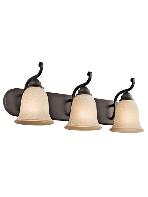 Product image for Kichler 45423OZ Camerena™ 24" 3 Light Vanity Light with White Scavo with Light Umber Inside Tint Glass Olde Bronze®