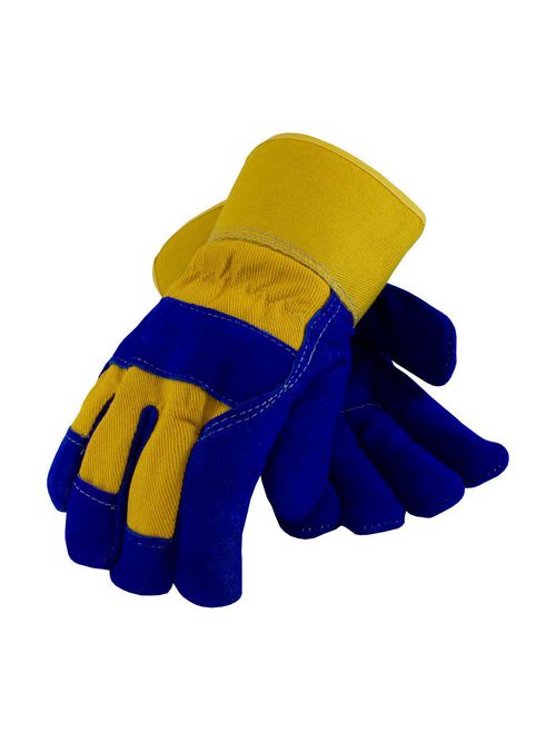 Product image for PIP 78-7863B/XL Extra Large Yellow/Blue Split Cowhide Cold Protection Fleece Pile Insulation Gunn Safety Cuff Gloves