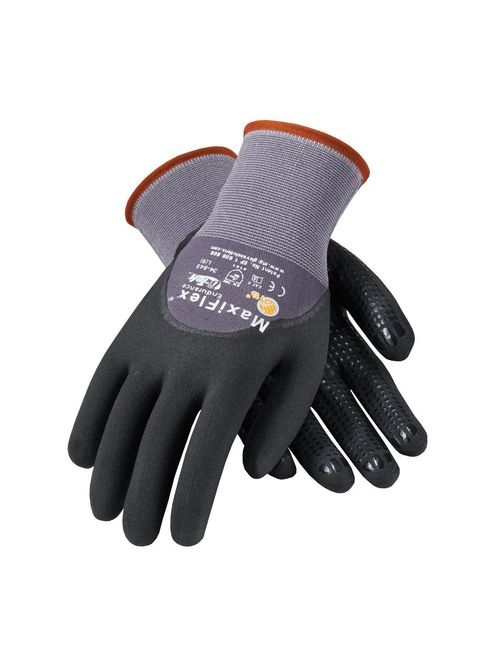 Product image for PIP 34-845/L Large Black Nitrile Micro Foam Palm Full Finger and Knuckle Coated Knit Protective Gloves