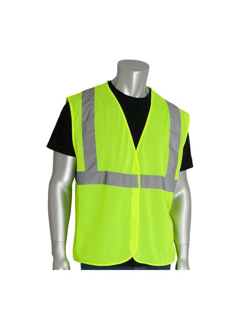 Product image for PIP 302-MVGLY-2X Double Extra Large Lime Yellow Mesh Fabric Hook and Loop Closure Everyday Value Safety Vest
