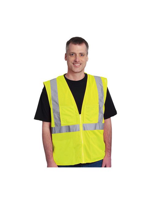Product image for PIP 302-MVGZ4P-LY-3X ANSI Type-R Class-2 Four Pocket Value Mesh Vest, Hi-Viz Lime Yellow - 3XLarge