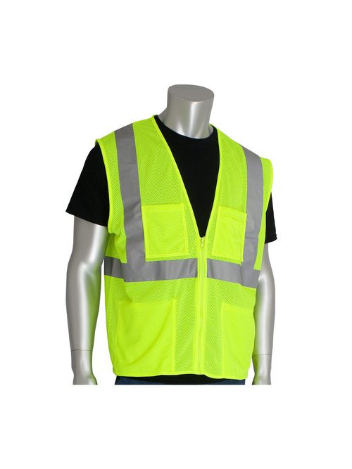 Product image for PIP 302-MVGZ4P-LY-4X ANSI Type-R Class-2 Four Pocket Value Mesh Vest, Hi-Viz Lime Yellow - 4XLarge
