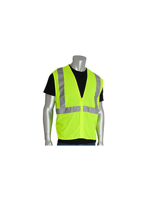 Product image for PIP 302-MVGZLY-L Large Lime Yellow Mesh Fabric Zipper Closure Everyday Value Safety Vest