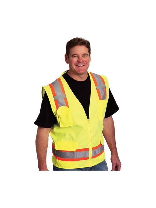 Product image for PIP 302-0500-YEL/L Class 2 Hi-Vis Lime Yellow Surveyor Vest