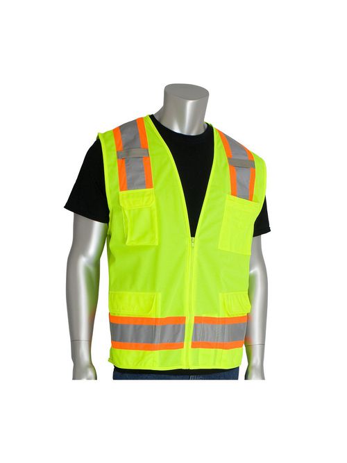 Product image for PIP 302-0500-YEL/XL Hi-Visibility Lime Yellow Class 2 Surveyors Vest