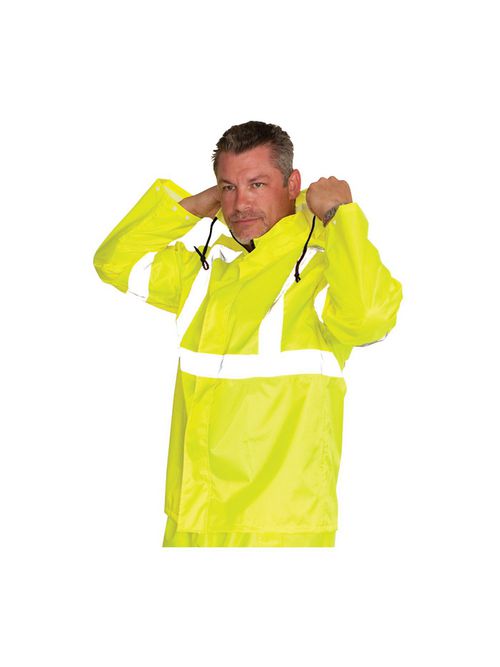 Product image for PIP 353-1000LY-2X/3X Double Extra Large/3-Extra Large Lime Yellow Coat Polyester Fabric Zipper Closure Safety Rain Jacket