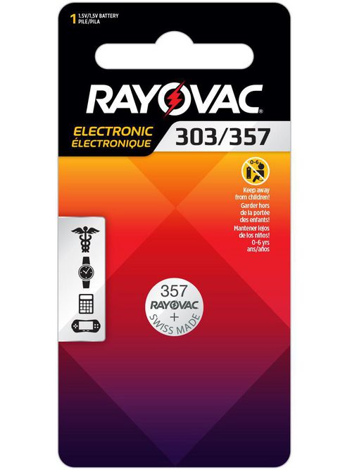 Product image for Rayovac 303/357-1ZMG 303/357 Size 1.5 Volt Silver Oxide Watch Battery