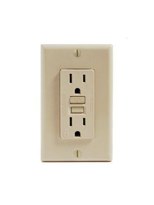 Product image for Leviton 8599-A 125 Volt 15 Amp 2-Pole 3-Wire NEMA 5-15R 1-1/2 Hp Almond Thermoplastic Nylon Straight Blade GFCI Receptacle