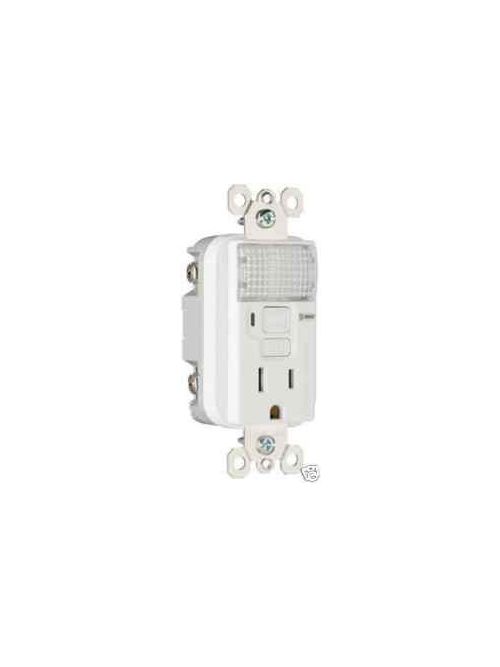 Product image for Pass & Seymour 1594-NTLW-WCC6 15 Amp 120 VAC White Night Light/GFCI Receptacle