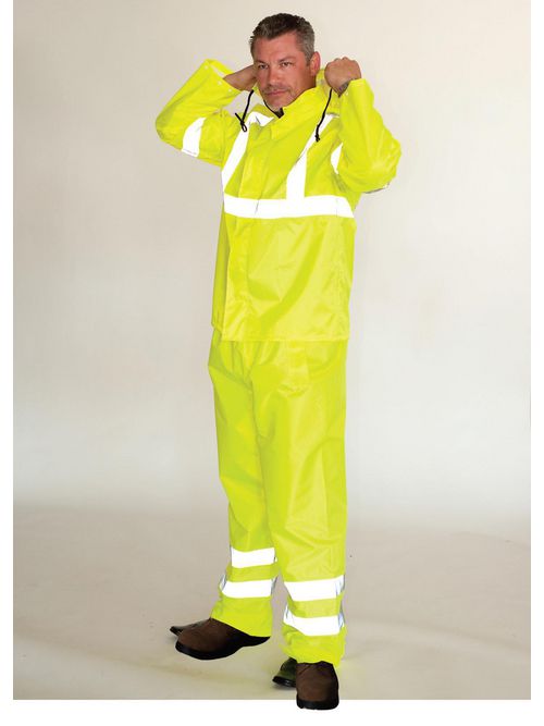 Product image for PIP 353-1000LY-S/M Small/Medium Lime Yellow 48 Inch Long Coat 150 D Polyester Fabric Zipper Closure Safety Rain Jacket