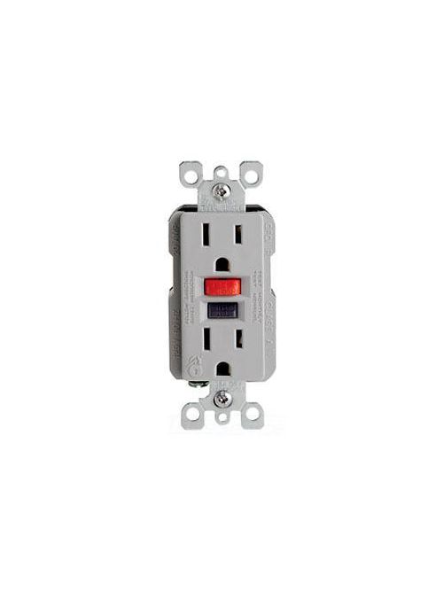 Product image for Leviton 8599-GY 125 Volt 15 Amp 2-Pole 3-Wire NEMA 5-15R 1-1/2 Hp Gray Thermoplastic Nylon Straight Blade GFCI Receptacle