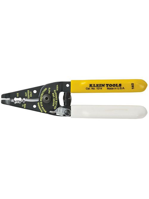 Product image for Klein 1014 6-1/4" 14 AWG Solid Cable Stripper/Cutter, Yellow/White Handles