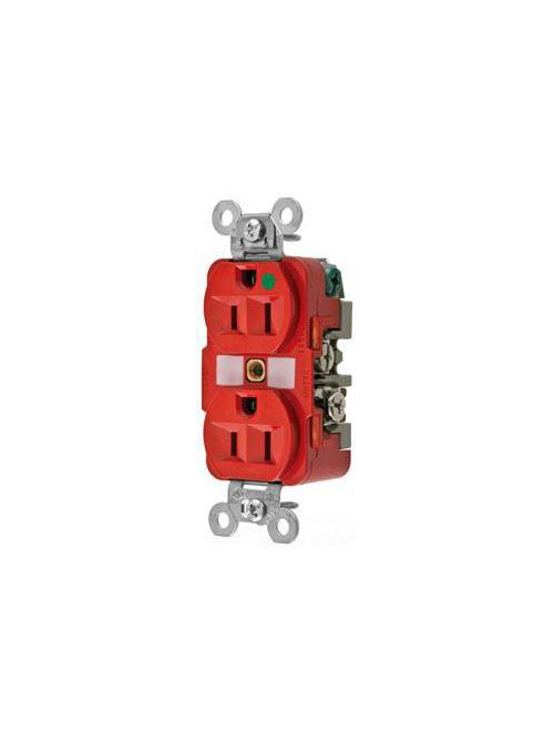 Product image for Hubbell HBL8200R 15 Amp 125 Volt 2-Pole 3-Wire NEMA 5-15R Red Straight Blade Duplex Receptacle