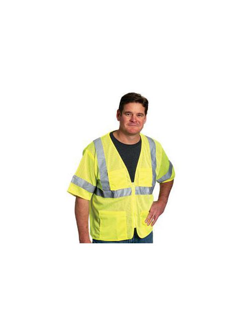 Product image for PIP 303-MVGZ4P-LY/M Medium Lime Yellow Mesh Fabric Zipper Closure Everyday Value Safety Vest