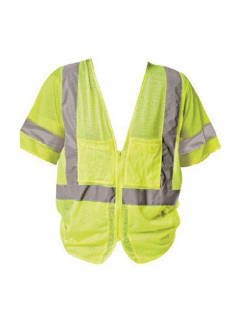 Product image for PIP 303-MVGZ4P-LY/3X 3-Extra Large Lime Yellow Mesh Fabric Zipper Closure Everyday Value Safety Vest