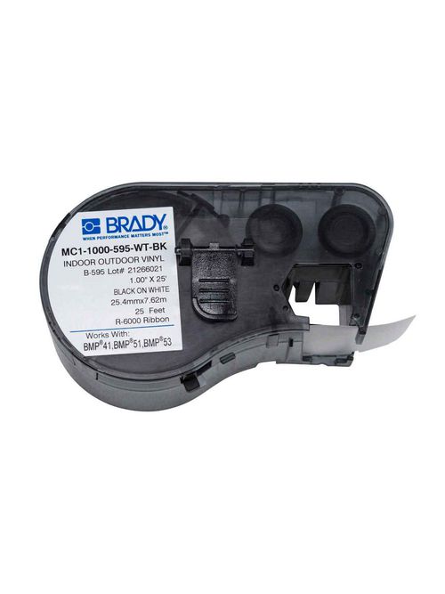 Brady MC1-1000-595-WT-BK 25 Foot Roll 1 Inch x 25 Foot Black/White Vinyl Label Maker Cartridge Brady MC1-1000-595-WT-BK 25 Foot Roll 1 Inch x 25 Foot Black/White Vinyl Label Maker Cartridge