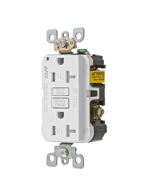 Hubbell Wiring Devices AFR20TRW 20 Amp 125 Volt 2-Pole 3-Wire NEMA 5-20R White Arc Fault Receptacle with LED Indicator Hubbell Wiring Devices AFR20TRW 20 Amp 125 Volt 2-Pole 3-Wire NEMA 5-20R White Arc Fault Receptacle with LED Indicator