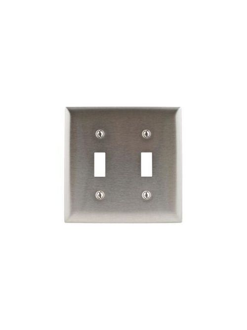 Product image for Hubbell S2 2-Gang Stainless Steel 2-Toggle Switch Screw Mount Wallplate