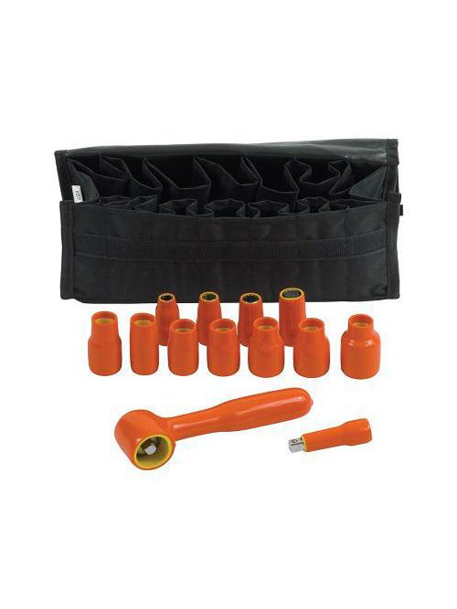 Product image for PIP 9600-10183 14-Piece 1/2 Inch Drive Standard Depth Socket Set with Ratchet 5 Inch Extension and Sockets