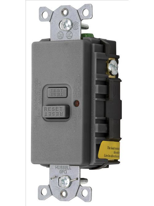 Product image for Hubbell GFBF20GYLA Receptacle GFCI thermoplastic 2P3W 20A 5-20R gry