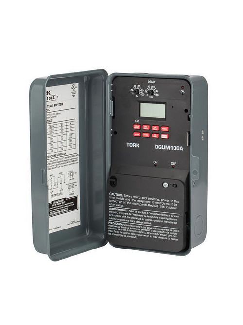 Product image for Tork DGUM100A-Y 120/277 VAC 60 Hz 20 Amp 7 Day SPDT Momentary 1-Channel Digital Time Switch