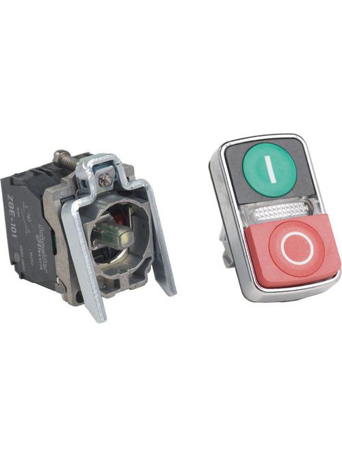 Product image for Square D XB4BW73731G5 22 mm 600 VAC 1.2 Amp 1NO 1NC Green Flush Red Extended Illuminated Double Headed Push Button