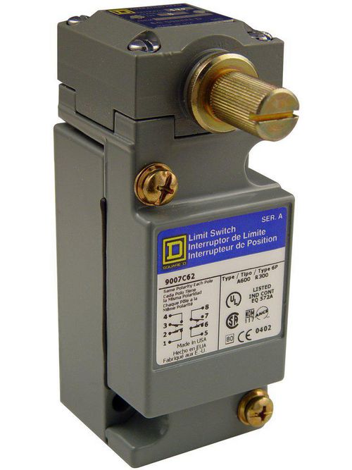 Product image for Square D 9007C62B2S9 600 VAC 10 Amp 2NO 2NC Rotary Lever Arm Plug-In Heavy Duty Limit Switch