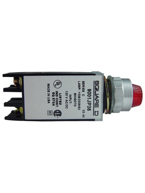 Product image for Square D 9001JP38R29 11/16 Inch 120 VAC/VDC Red Plastic Lens Incandescent Standard Compact Pilot Light
