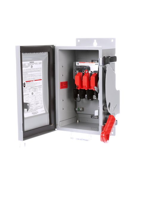 Siemens Industry HNF261J 480/600 VAC 250/600 VDC 30 Amp 2-Pole 2-Wire NEMA 3R/3S/12 Heavy Duty Non-Fusible Safety Switch Siemens Industry HNF261J 480/600 VAC 250/600 VDC 30 Amp 2-Pole 2-Wire NEMA 3R/3S/12 Heavy Duty Non-Fusible Safety Switch
