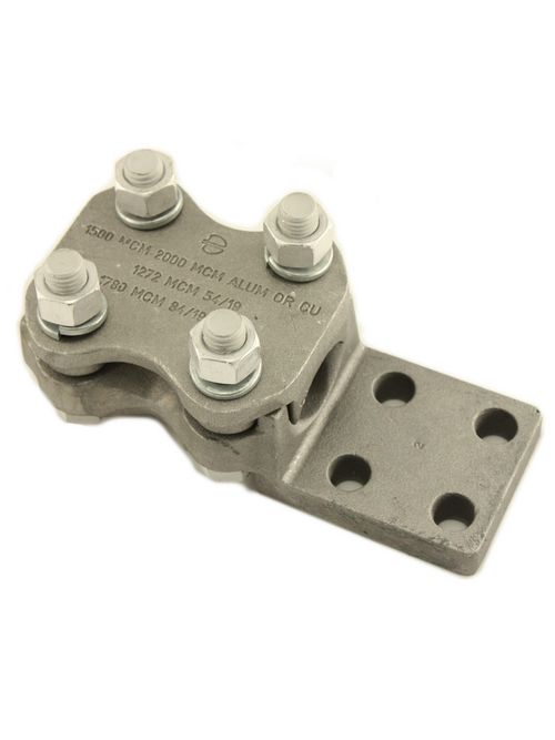 Product image for Burndy NAR29A4N Cast Al Alloy Bolted Terminal, Al/Cu Cable To Flat, 1/0 Str - 250 kcmil Al/Cu, 1/0 - 4/0 AWG ACSR, 4-NEMA Pad Holes, 56" Hole Dia