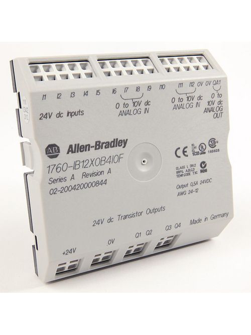 Product image for Allen Bradley 1760-IB12XOB4IOF 3.5 x 3.54 x 0.98 Inch 24 VDC 12-Digital Input 4-Transistor Output GFX I/O Module