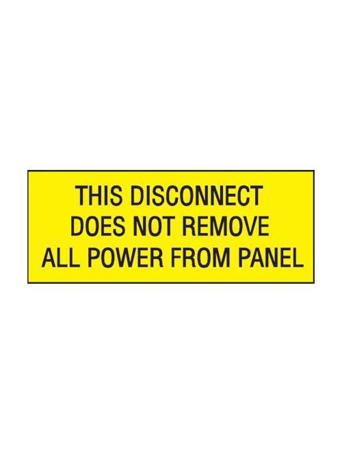 Product image for Panduit PVS0204C178Y Vinyl Adhesive Sign, 2.25"x4.50", 'This Disconnect ...', 2/card, 5 cards/pk, BL/YL