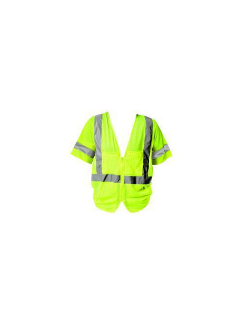 Product image for PIP 303-MVGZ4P-LY/2X Double Extra Large Lime Yellow Mesh Fabric Zipper Closure Everyday Value Safety Vest